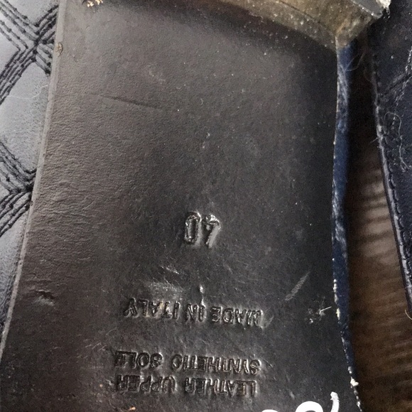 Vintage Napoleoni Navy Leather Quilted Gold Heels Ballet Flats Made in Italy - Picture 10 of 10